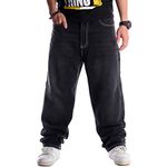 EnllerviiD Men's Relaxed Fit Classic Jeans - Loose Fashion Baggy Comfort Plain Hip Hop Denim Pants, 024-black, 44