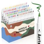 Arrtx 90 Colors Acrylic Markers Paint Pens, Acrylic Paint Pens for Artists Adults Coloring Drawing - Brush Tip Paint Marker for Rock Painting, Wood, Canvas, DIY Crafts Making Art Supplies-90A