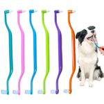 Yharnamite 6 Pcs Dual Sided Cats & Dogs Toothbrushes, Curved Long Handle Double-Ended Pet Toothbrush with Micro Brush Head, Kitten Puppy Toothbrush, Pet Teeth Cleaning Brush