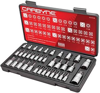 CARBYNE Torx Bit Socket & E-Socket (eTorx, External Torx, Female Torx) Set - 36 Piece, Includes T8-T40, Tamper T8-T40, E4-E18. S2 Bits, CrV Sockets • From a Family-Run Tool Company Based in the U.S.A.