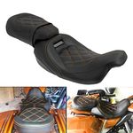 HCmotorku Motorcycles Rider and Passenger Seat Two-up Seat Leather Seat Pillion Fit for Fit For Harley Touring Road King Road Glide Street Glide Electra Glide Ultra Classic 2009-UP (Orange Stitching)