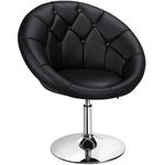 Yaheetech Barstool Height Adjustable Modern Bar Stool Round Tufted Back Bar Chair Upholstered Swivel Barrel Chair Vanity Chair Barstool Lounge Pub Bar Black