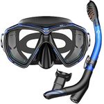 Dorlle Snorkel Set Anti-Fog Snorkeling Diving Mask with Upgraded Free Breathing Tubes Anti-Leak Dry Top Snorkel for Adult and Youth Black&Blue