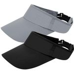 2Pcs Sun Visor Cap Mesh Quick Dry Breathable Sun Visor Hat Adjustable Empty Top Ponytail Baseball Cap Sun Protection Summer Outdoor Sport Golf Tennis Hat for Women Men (Black+Gray)