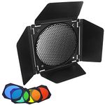 Godox Barn Door BD-04 with Honeycomb Grid for 7" Standard Reflector & Godox SL-60 MS300 SK400II Bowens Mount LED Video Light, with 4-Color Gel Filters, for Adjusting Photography Lighting