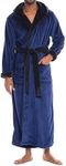 Alexander Del Rossa Mens Robe with Hood, Plush Fleece Hooded Mens Bathrobe, Big and Tall Bath Robe for Men, Navy Blue With Black, Large