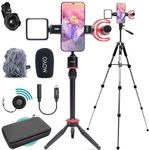 Movo iVlog1 Vlogging Kit for iPhone with Fullsize Tripod - Lightning Compatible Vlog Kit - Accessories: Shotgun Mic, Tripods, LED Light, Wide-Angle Lens for YouTube Starter Kit or iPhone Vlogging Kit