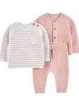 Simple Joys by Carter's unisex-baby 3-piece Sweater Set, Grey Stripe/Light Pink, Newborn