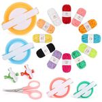 Aeelike Pom Pom Maker Kit, 19 Pack with 6 Sizes (2cm, 2.5cm, 3.8cm, 4.8cm, 6.8cm, 8.8cm), 12 Colours Yarn, Scissors, Knitting Pompom Maker for Adults, Easy DIY Fluff Balls