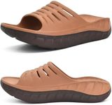 KuaiLu Mens Recovery Sandals Sport Comfortable Cushion Athletic Slides Orthotic Plantar Fasciitis Open Toe Slip On Wide Width Thick Foam Sandles Summer Pool Beach Slippers KhakiBrown Size 14