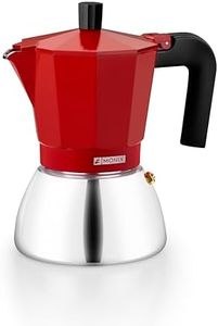 Monix Induction Inox Cafetera Italiana de Aluminio y Acero Inoxidable, 9 tazas de capacidad, Mango termorresistente, Fácil de Lavar, Apta para todo tipo de Cocinas incluida Inducción, color rojo