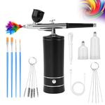 Airbrush Kit Air Brush Kit with Air Compressor Nail Charms Wireless Air Brush for Barber, Nail Art, Makeup, Model Painting (Black)