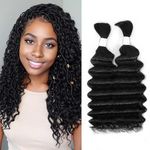 Deep Wave Bulk Human Hair for Braiding 10A Brazilian Curly Human Hair 100 percent Human Hair 2 Bundles No Weft micro Human Braiding Hair for Boho Braids Virgin Hair Extension(Natural Black, 100g 16")