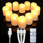 Homemory 12 Pack Rechargeable Flameless Votive Candles with Remote, Battery Tea Lights with Timer, Christmas Halloween Party Decora