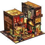 CRIOLPO DIY Doll Miniature House Kit, Book Nook Kit Dollhouse Miniature with Furniture DIY Wooden Crafts Mini Handmade Kit 3D Wooden Puzzle with Sensor Led Light(Street Corner)