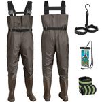 Fishing Chest Waders for Men Women with Boots Waterproof Breathable Waders Green/Brown Sizes UK 5-14 (Brown, UK14 / EU47)