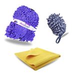 KESAVA XL Double-Sided Microfiber Cleaning Gloves – Absorbent Waffle Weave Towel, Small Microfiber Chenille Mitt Gloves for Car Wash, Car Wash Accessories, Home Cleaning Gloves – Pack of 3