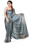 MIRCHI FASHION Women's Chiffon Georgette Blocks Printed Saree with Blouse Piece (42961-Dusty Greyish Blue, Grey)