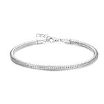 Adramata 925 Sterling Silver Lobster Clasp Bracelet for Women Men DIY Bracelets with Charms Adjustable Charm Bracelets Snake Chain Bracelets for Women Girls Silver Bracelets Jewellery Gifts with Box