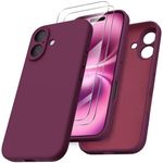 ORNARTO Compatible with iPhone 16 Case, Shockproof with Screen Protectors, Waterproof Liquid Silicone Rubber Full Cover Protective Case for 6.1 inch-Wine Red