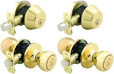 Brinks 2106-105 Ball Style Keyed Alike Entry Knob and Deadbolt (Pack of 2 with 2 Knobs, 2 Deadbolts), Polished Brass