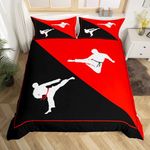 Castle Fairy Taekwondo Bedding Set,Japanese Sports Comforter Cover Set for Teens Women Room Decor,Black Red White Duvet Cover Breathable Kungfu Bedspread Cover Full Size