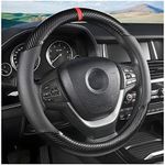 Carbon Fiber Car Steering Wheel Cover, Universal 15 inch Breathable Anti Slip Steering Wheel Covers, Car Interior Accessories for Men and Women, Fit for Most Car, Trucks, SVU (Black)