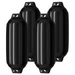 TANGZON 4PCS Boat Fenders, 20"X5.5"/51 x 14cm Inflatable PVC Boat Anchor Buoy, Ribbed Twin Eyes Bumper Boat Accessories for Pontoon Boat, Yacht, Sailboat, Speedboat (Black)