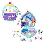 Polly Pocket Dolls and Playset, Travel Toy with Fidget Exterior, Snow Sweet Penguin Compact with 13 Accessories, HRD34