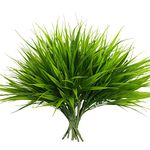 12 Bundles Fake Plant Wheat Grass Stems Artificial Monkey Grass Faux Onion Grass Greenery Outdoor Green Leaves Plastic Small Bushes for Landscaping Garden Porch Window Box Decor (Grass)