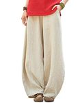 IXIMO Women's Casual Cotton Linen Baggy Pants with Elastic Waist Relax Fit Lantern Trousers Beige M