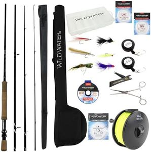 Wild Water Fly Fishing 9 Foot, 4-Piece, 9/10 Weight Fly Rod Complete Fly Fishing Rod and Reel Combo Starter Package