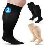 Ledeak Diabetic Socks 2 Pairs Extra Wide Bariatric Socks Non-Binding Neuropathy Socks Circulatory Socks for Men Women Edema Swollen Feet Legs (Black+Skin, 4XL)