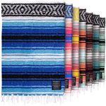 Authentic Extra Large Mexican Blanket (70"x50") - Handwoven Yoga Blanket, Serape Blanket - Artisanal Falsa Blanket, Beach Blanket, Camping Blanket, Picnic Blanket, Outdoor Blanket (King Turquoise)