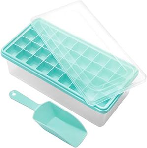 Food-grade Silicone Ice Cube Tray with Lid and Storage Bin for Freezer, Easy-Release 36 Small Nugget Ice Tray with Spill-Resistant Cover&Bucket, Flexible Ice Cube Molds with Ice Container, Scoop Cover