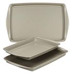 Rachael Ray Nonstick Bakeware Set Without Grips Includes Nonstick Cookie Sheets/Baking Sheets - 3 Piece, Silver