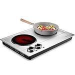 LIVINGbasics Dual Infrared Hot Plates, 1800W Ceramic Electric Stove Countertop Burner with Adjustable Temperature Control & Non-Slip Rubber Feet, Compatible for All Cookwares (Stainless Steel)