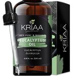 KRIAA Goodness Eucalyptus Essential Oil 120ml with Dropper All-Natural Premium Huile Essentielle for Aromatherapy Massage Shower Steamers Spray Steam Soap & Candle Body Wash Bath Diffuser Use