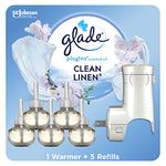 Glade Plugins Scented Oil Starter Kit, Plug in Air Freshener & Refills, Clean Linen, 1 Warmer + 5 Refills, 3.35 Fl Oz, Pack of 5