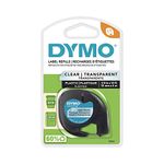 DYMO LT Plastic Labels for LetraTag Label Makers, Black Print, Clear Label Maker Tape, 1/2" x 13' Roll (12 mm x 4 m) of Labelling Tape