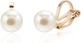 ADAIER Clip On Stud Earrings with 8mm Simulated Freshwater Shell Pearl,Non-Pierced Ears Jewelry for Women(SE-08) (Gold)