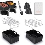 Air Fryer Accessories, 8pcs for Ninja Dual AF400UK & Tower T17088 & AF300UK, Dual Silicone Air Fryer Liners & Gloves, Air Fryer Rack & Food Tong & Paper Lining Compatible with Oven, Microwave