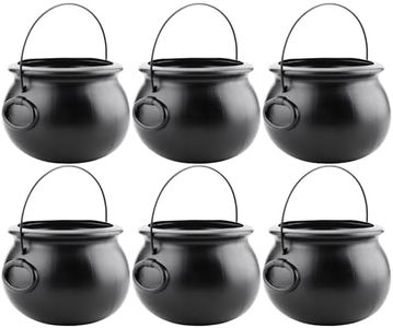 PMU Halloween Cauldron - Small Witch Plastic Cauldron Bowl Black, For Halloween Decor- 8 Inch Black