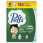 Puffs Plus Lotion with The Scent of Vick's Facial Tissues, 4 Cubes, 48 Tissues Per Box