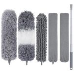 Microfiber Dusters for Cleaning, Feather Duster Washable Extendable Duster for Cleaning with Stainless Steel Extension Pole, Bendable Dusters Cleaning Kit for Ceiling Fan/Furniture/Cars