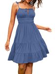 ZAFUL Womens Ruffle Spaghetti Strap Mini Dress Square Neck Sleeveless Smocked Tiered Flowy Sundresses, Blue, M