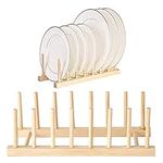 2 Packs Plate Racks Stand Pot Lid Holder Bamboo Wooden Dish Racks Kitchen Cabinet Organizer Dish Drying Rack for Bowl, Cup, Cutting Board Holder Dish Drainer for Kitchen Counter Top