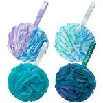 AmazerBath Shower Bath Sponge Shower Loofahs Balls 75g/PCS for Body Wash Bathroom Men Women- Set of 4 Flower Color Pack