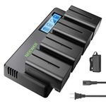 NEEWER 4 Packs NP-F750 Replacement Batteries 7.4V 5600mAh with 4 Channel Battery Charger & Power Adapter, Compatible with NP-F550/750/770/970 FM500H QM71D QM91D, Field Monitor, Video Light