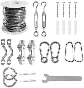 NQB Steel Suspension Cable Kit, 32 ft String Light Hanging Kit - Outdoor Guide Wire for Hang Sport Nets, String Lights, Clotheslines, Trellis and More